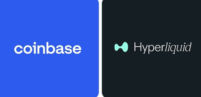 The image displays the Coinbase logo on a blue background alongside the Hyperliquid logo on a dark background, visually representing the integration between the two platforms where Coinbase has added Hyperliquid's perpetual futures trading to its Base App.