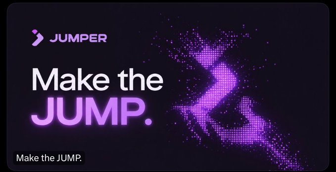 A promotional banner for "JUMPER" displays the slogan "Make the JUMP." against a dark background with purple particles.