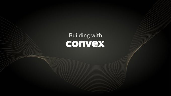 A black title slide with flowing gold line graphics reads 'Building with convex' in white text.