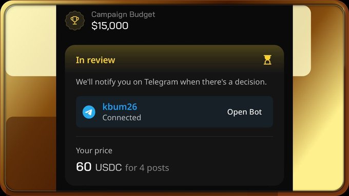 The image presents a screenshot of a smartphone screen with an open email app, showing a connection link between two persons via Telegram called "khburn26". The text indicates that the person has noticed the conversation about campaign budgets by sending this message on Telegram. The phone is located in the left part of the frame.