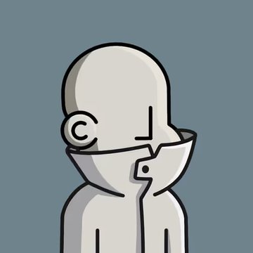 An illustration of a faceless figure putting on a white mask against a grey background.