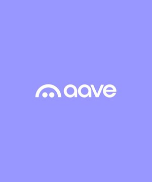Aave logo displayed in white text on a solid purple/lavender background.