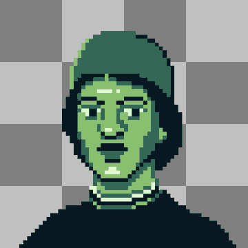 A pixel-art portrait styled like a Renaissance-era figure with a green-tinted face, dark robes, and a matching headpiece, visually echoing the Botticelli reference in the post. The image serves as a stylized avatar representing the user's selection of the "Botticelli" character from the Florentines collection.