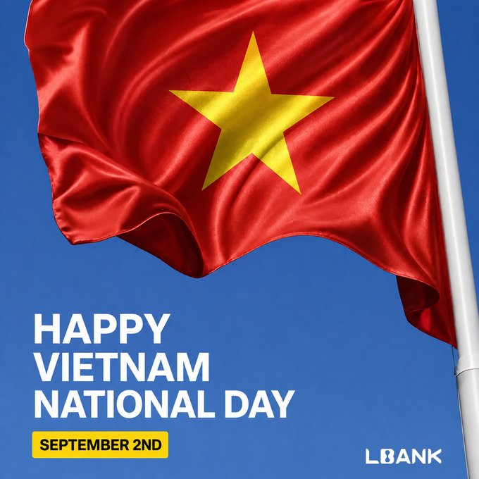 A waving Vietnamese flag with the text 'HAPPY VIETNAM NATIONAL DAY SEPTEMBER 2ND' and an 'LBANK' logo.