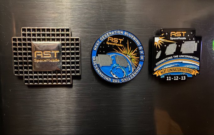 AST SpaceMobile ($ASTS) commemorative patches celebrating the BlueBird 1-5 mission milestones, with text reading "Next Generation BlueBird 1 2 3 4 5," "Connecting the Unconnected," and "BlueBird 1 2 3 4 5 - 11.12.13," accompanied by a chip-like emblem displaying the AST SpaceMobile logo—fittingly representing the satellite technology at the core of the #TrustTheProcess $ASTS journey.