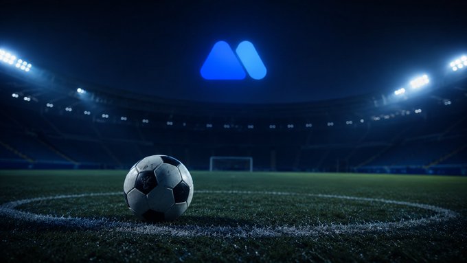 A soccer ball sits on the center mark of an empty, floodlit stadium beneath a glowing blue MEXC logo, symbolizing the shift from a recent championship final to the brand's ongoing Contract Trading Competition.