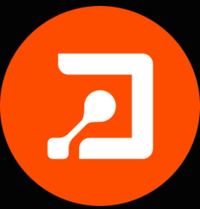 An orange circular logo featuring a white stylized graphic that resembles a circuit or network path.