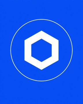 A minimalist logo featuring a white hexagon inside a white circle against a solid blue background, resembling the Chainlink (LINK) cryptocurrency logo.