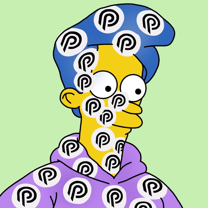 A digitally altered image of Milhouse from The Simpsons covered in Patreon logo stickers.