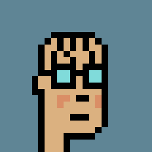 A pixel art portrait of a CryptoPunk character with a blond mohawk, rosy cheeks, and cyan square glasses appears against a blue background, representing CryptoPunk #5327, which recently sold to punkneo.eth for 33 ETH—slightly below the 34.07 ETH prediction and yielding the seller a 2.81 ETH profit after roughly 1.8 years of holding.