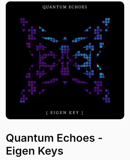 Album or single cover art titled 'QUANTUM ECHOES - [ EIGEN KEY ]' featuring a pixelated purple and blue geometric face design on a black background.