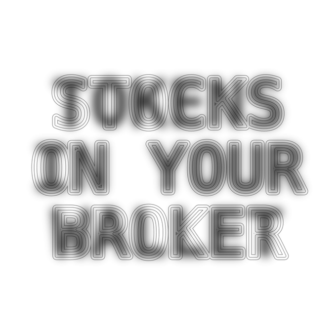 Stylized silver metallic text with a layered outline effect reading 'STOCKS ON YOUR BROKER' on a white background.