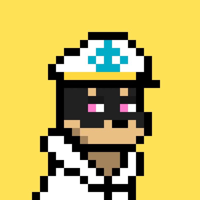 A pixel art illustration on a yellow background depicting a dark-skinned character wearing a white nurse or doctor's cap with a teal cross emblem.