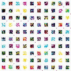 A pixel art sprite sheet shows numerous small, colorful characters in various action poses arranged in a grid pattern.
