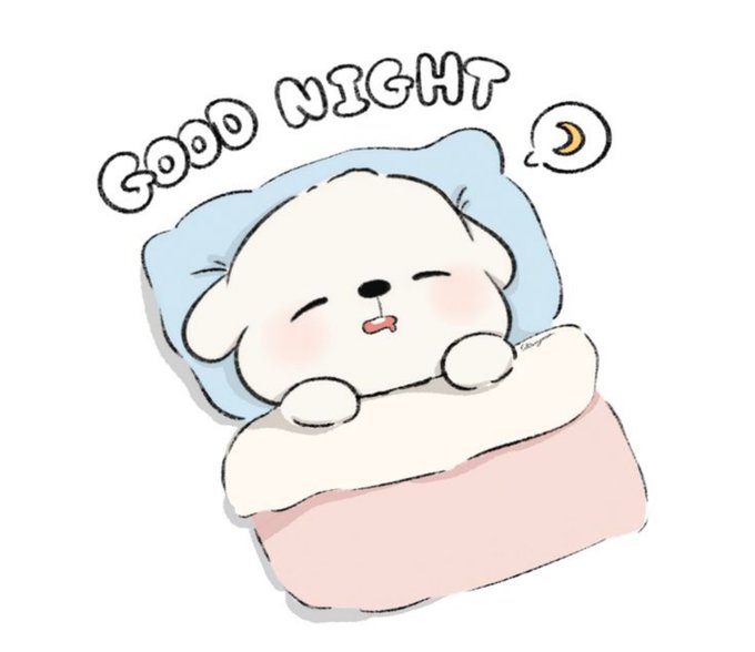 A cute white dog sleeps tucked into a bed beneath a crescent moon, with the text “GOOD NIGHT” above it. The cozy bedtime image complements the post’s message about quietly saving and revisiting Web3 projects such as @RiverdotInc.