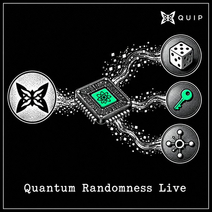 A black and white illustration of a circuit board with a green circuit, surrounded by icons for a key, dice, and butterfly.