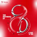 A stylized red graphic featuring a metallic "8" emblem with the text "TRON INDEPENDENCE DAY" and "2018" on the left, "8 YEARS OF TRON" on the right, and "TRONDAO" near the top, marking TRON's 8th anniversary of its Mainnet milestone.