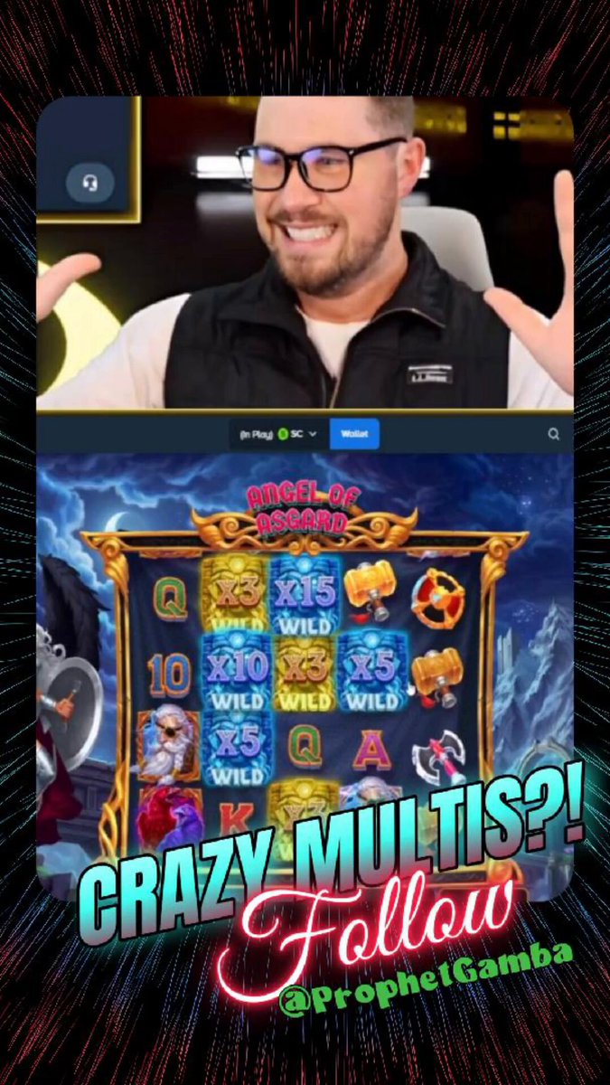 The image features a man with glasses smiling at his phone screen while playing a slot machine game. The man appears to be enjoying himself as he plays, possibly winning big. The image also includes text that reads "BIG TIME WIN ON ANGEL OF ASGARD BY @ValkyrieXStudio On @StakeUsa LETS CELEBRATE THIS WIN Follow @codeProphetGG REPOST, Like & Turn ON Notifications Comment Your @Stake Username or LTC Addy". The man's reaction to his win and the presence of a slot machine in the image suggest that he is celebrating his victory.

The post also mentions a "FILLED" slot machine, which implies that there are multiple slots available for players to try their luck at winning big.