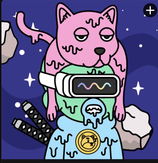 A cartoon illustration of a pink cat and a blue creature wearing a VR headset, floating in space with asteroids in the background.