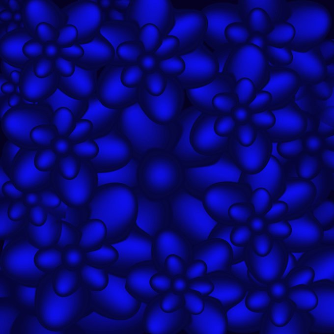 A repeating digital pattern of dark blue stylized flowers.
