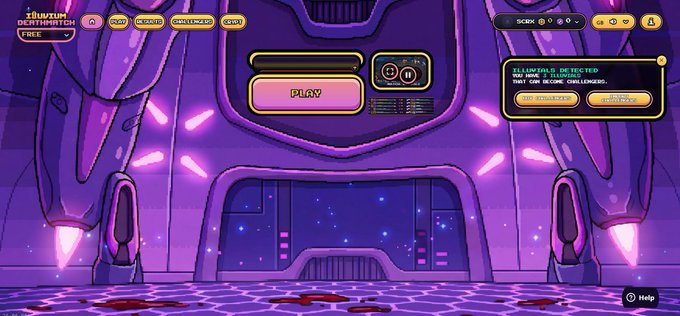 The image features a cartoon-like scene with purple and pink colors, depicting two robots standing next to each other. The background of the image has a blue sky with stars, giving an impression of space or outer space. There are also some text elements in the image that read "Why did nobody tell me about the new @illuviumio game? It somehow reminds me of the old Pokemon games But honestly, the game looks really good and adds more utility to NFTs I like how it works: the winner takes everything (actually you just need to be at top 5)". The image seems to be related to a post about a new game called @illuviumio.