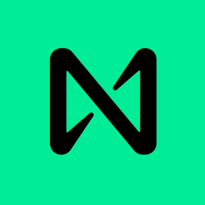 A minimalist logo featuring a stylized black letter 'N' designed with triangular cutouts, set against a bright green background.