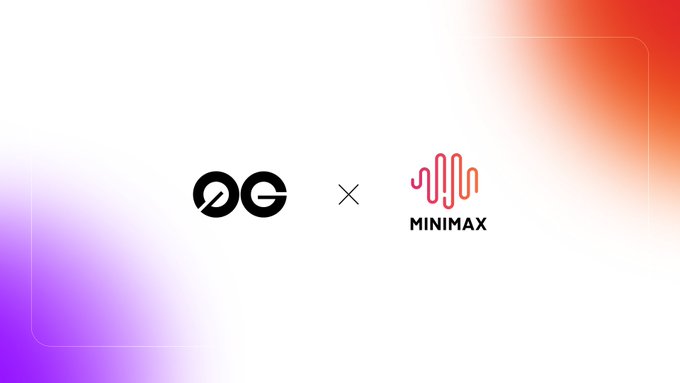 The image features a white background with two logos side by side. The logo on the left is a black "o" with a "g" below it, while the logo on the right is a red circle with a pink line through it. Below these logos, there's text that reads "M3 on-chain with @0G_labs verifiable + private compute, and it' s free to run June 15 - 18".