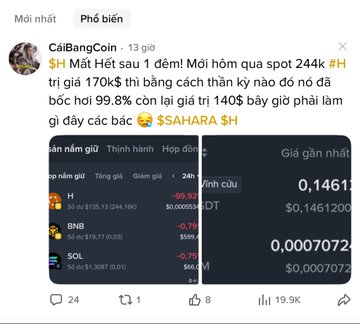 The image shows two distinct social media posts about an investment loss. One post shows a timeline of events leading up to the loss, while the other shows the outcome itself. On the left side, there's a screenshot from a post on social media that reads "Ca bangc", which is likely the caption for the original post, and it mentions someone losing their entire $170,000 investment overnight. The right side of the image shows another screenshot, also labeled "Ca bangc," with more details about the money loss event being discussed. Both posts seem to be targeting a global audience, given that there are multiple instances of the hashtag in different social media platforms.