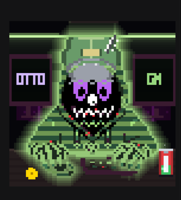 A pixel art portrait depicts a skeleton-faced rektguy wearing a green "OTTO" tracksuit and cap, with $FWA displayed on a screen to the right, set against a green-hued gaming background with a gold coin and soda can. The image illustrates the poster's mention of being "locked in" spinning hours of $FWA, visually capturing that intense, zoned-out gaming grind session.