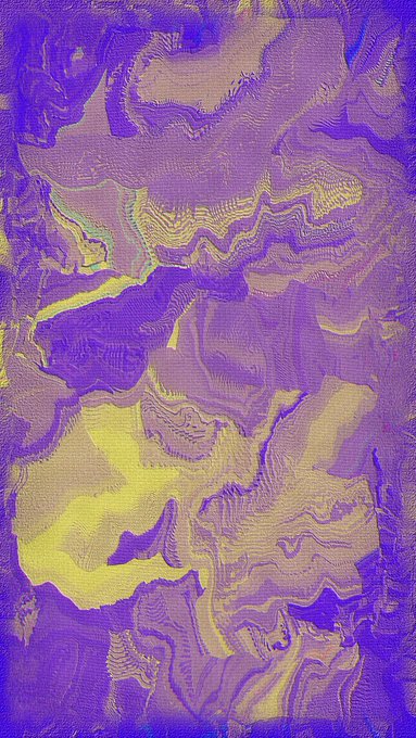 An abstract digital artwork featuring swirling, textured patterns in vibrant shades of purple, yellow, and green.