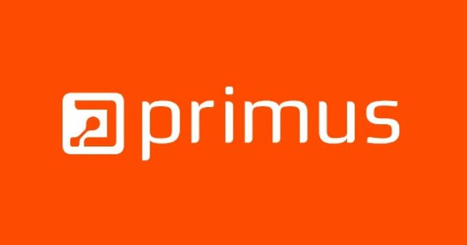 The orange logo for 'primus' featuring a white icon resembling a stylized key or link.
