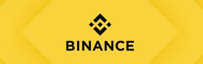 A graphic displays the Binance logo in black against a geometric yellow background.