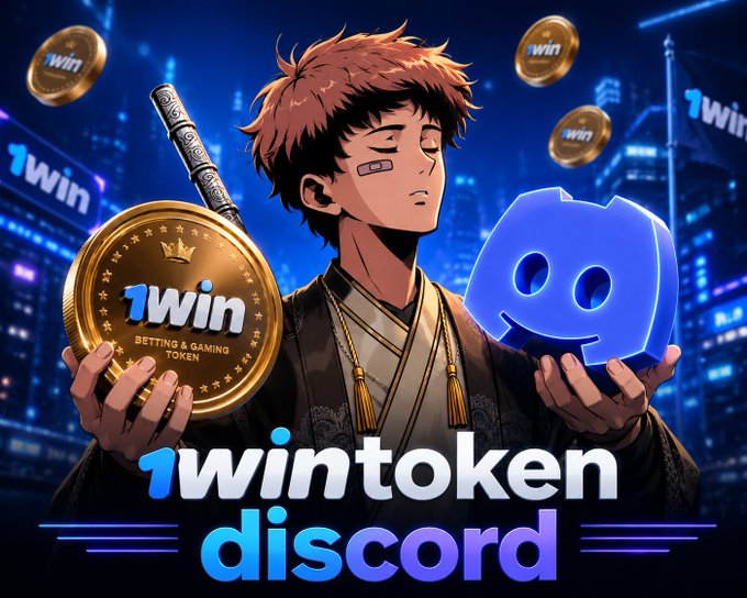 The image features a man holding two coins, one of which has the words "win" written on it. The other coin has a blue face with a smiley expression. The background shows a city skyline at night, indicating that they are in an urban setting. The text "1win token is quietly building A $5,000/week socialFi opportunity A few nights ago, I was scrolling through X looking for something different" suggests that the man might be involved in some sort of online business or project related to cryptocurrency.