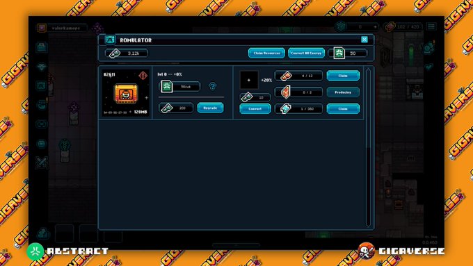 The image shows a computer screen displaying a game menu with various options, including "Explorer" and "Pocket Navigator", as well as other game settings such as "Power Menu" and "Power Menu". The background of the image features an orange and white patterned wallpaper. The text in the image reads: "I used the profits from Rugpull Bakery to buy a 128MB ROM in @playgigaverse As I said in a previous post, I would use those funds to purchase an NFT I had wanted for a long time - why did I buy it?".