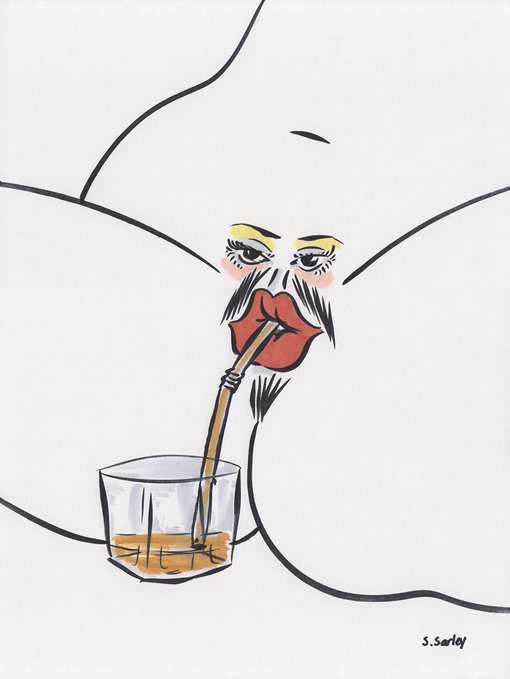 The image features a drawing of a person drinking from a glass, with a straw sticking out of their mouth. The drawing includes a cup filled with an alcoholic beverage, suggesting that the person might be enjoying a drink or a cocktail. The caption at the bottom of the image reads "The thirsty clam #Protocol nolimit #solana $BTC $XLM #TacoTuesday".