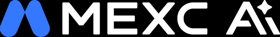 The MEXC logo is displayed in white text with a blue stylized 'M' icon next to a white sparkle on a black background.