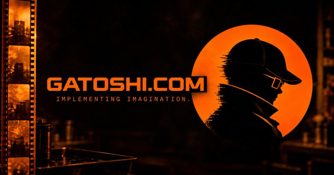 A promotional banner for GATOSHI.COM featuring the tagline "IMPLEMENTING IMAGINATION." with an orange-toned silhouette of a person wearing a cap and sunglasses set against a large orange circle, alongside film strip imagery on the left side.

The image appears unrelated to the post's tribute about "Rare Chad," as it displays branded web design rather than any portrait or visual reference to the person being praised.