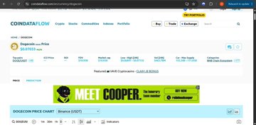 A screenshot of the CoinGecko website displaying information for Dogecoin on its price chart page.