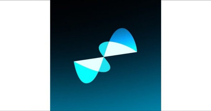 A blue and white bow-tie style logo on a dark gradient background, resembling the XRP/Ripple symbol.