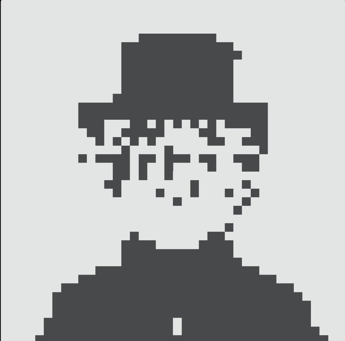 A pixelated dark gray icon of a hooded figure with glasses, designed in a stylized, low-resolution aesthetic.