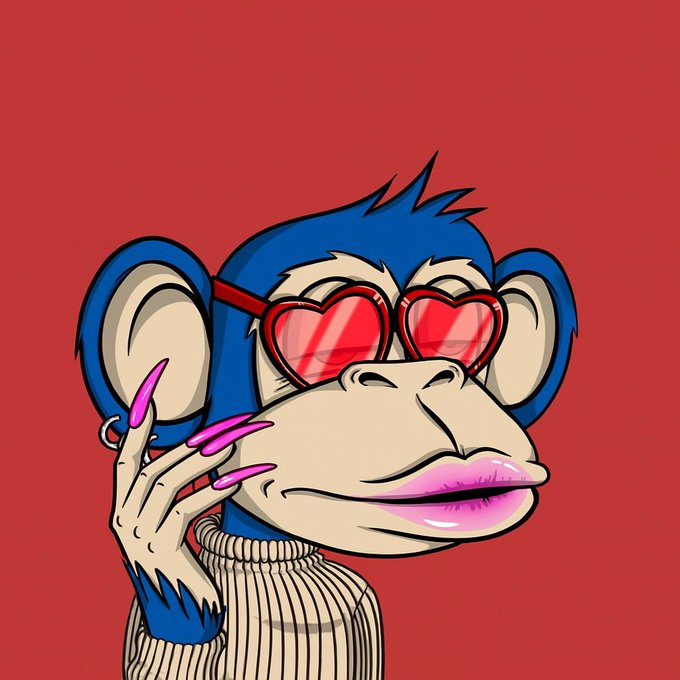 The image features a cartoon monkey wearing sunglasses, a red heart-shaped frame around its eyes, and pink nail polish on one of its fingers. The monkey appears to be posing for the camera with a playful expression. The caption "$BNKR on the up got me feeling like" suggests that the monkey's outfit or pose might have been inspired by a recent purchase or experience.