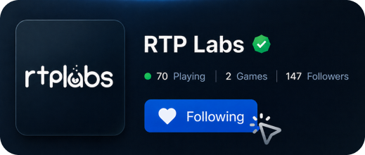 RTP Labs' profile shows 70 playing, 2 games, and 147 followers, accompanying their $2,500 giveaway announcement congratulating the 50 winners tagged in the post.
