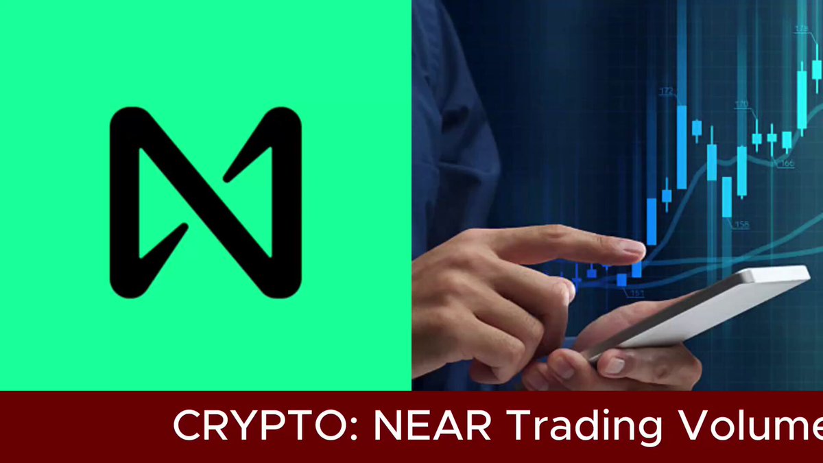 The image shows a close-up of a person's hand holding an iPhone, with their thumb pressing a button. The text above the image reads "Cypto Near Trading Volume Surpasses $1.2B @NEARProtocol', indicating that the cryptocurrency '@NEARProtocol' is now worth more than $1.2B at the moment of the photo. This suggests that the value of the cryptocurrency has been increasing rapidly, possibly due to its success in the near trading volume.