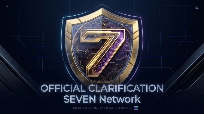 A digital graphic featuring a gold and purple shield emblem with a stylized '7' in the center, displayed above the text 'OFFICIAL CLARIFICATION SEVEN Network' and '8K RESOLUTION - OFFICIAL BRANDING'.
