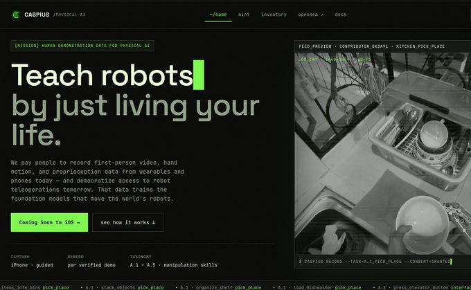 A website for Teach Robots by Just Living Your Life features a black background with white text and images, including a photo of a dishwasher and a video player icon.