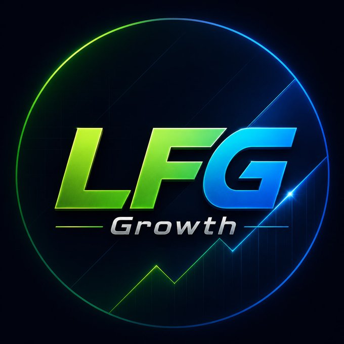 A circular neon-bordered logo featuring the bold letters "LFG" in a green-to-blue gradient with "Growth" written beneath, paired with an ascending line graph — matching the post's call to "start cooking" by airdropping the $LFG token to Solana wallet addresses.