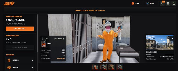 The image shows a poster for a video game that allows players to experience life as a prisoner or inmate within a jail environment. The player's character wears an orange jumpsuit with a white shirt, standing next to a jail cell door and holding up a sign. There is text on the screen providing information about the game, including details such as entry costs, a description of the jail levels, and how to proceed to breed more prisoners or level up their characters.