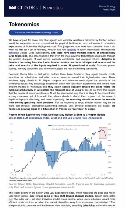 "We're about to run back blockspace fees. 1. Early leaders (Ethereum, Anthropic) drive BIG fees 2. Price elasticity breaks (gas,LLM budgets) 3. Cheaper 80/20 (blockspace, models) pop up 4. Revenue collapses, Jevon'S Paradox is not happening 5. Jevon'S Paradox wins LT, but there's a gap". Focus on what is in the image and how it relates to the post.