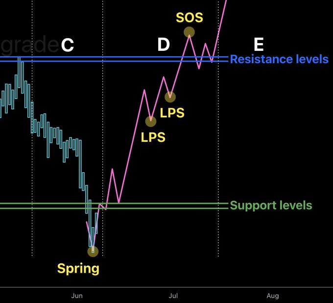 !"A doge coin with a light purple background, a dark green line going up from left to right showing that Doge coin has completed the Spring", "There are no more months shown", and "There are no more days shown".