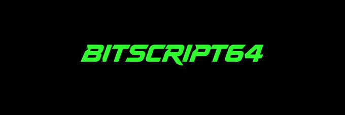 Bright green italicized text reading 'BITSCRIPT64' is displayed against a solid black background.
